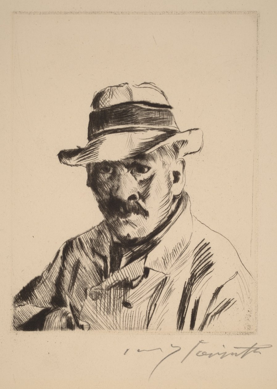 Självporträtt i stråhatt, bröstbild av Lovis Corinth