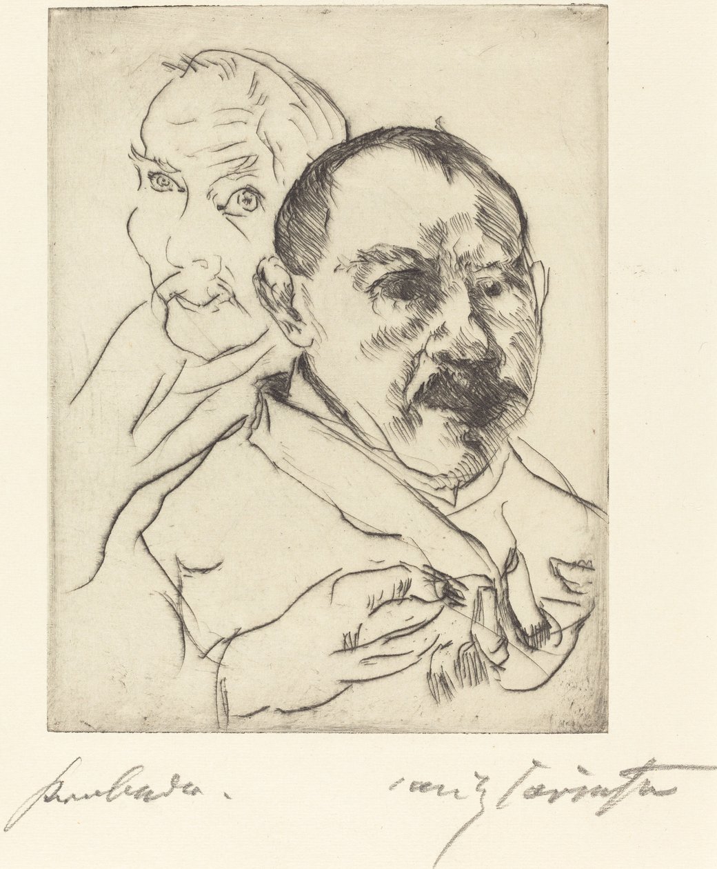 Skiss över två självporträtt av manliga huvuden, 1915. av Lovis Corinth