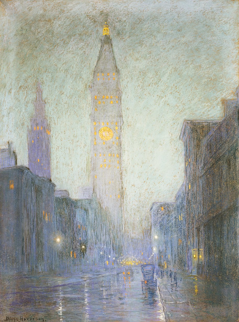 Madison Avenue at Twilight, ca 1911 (pastell på brunt papper) av Lowell Birge Harrison
