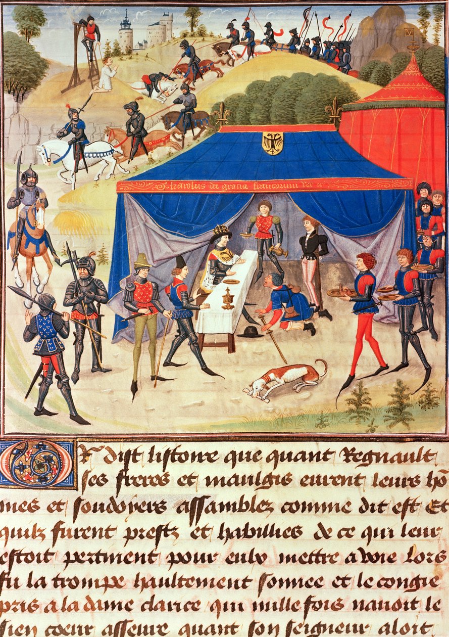 Ms 5073 fol.253v Renaud de Montauban och Karl den store (742-814), från Renaud de Montauban-cykeln av Loyset Liedet
