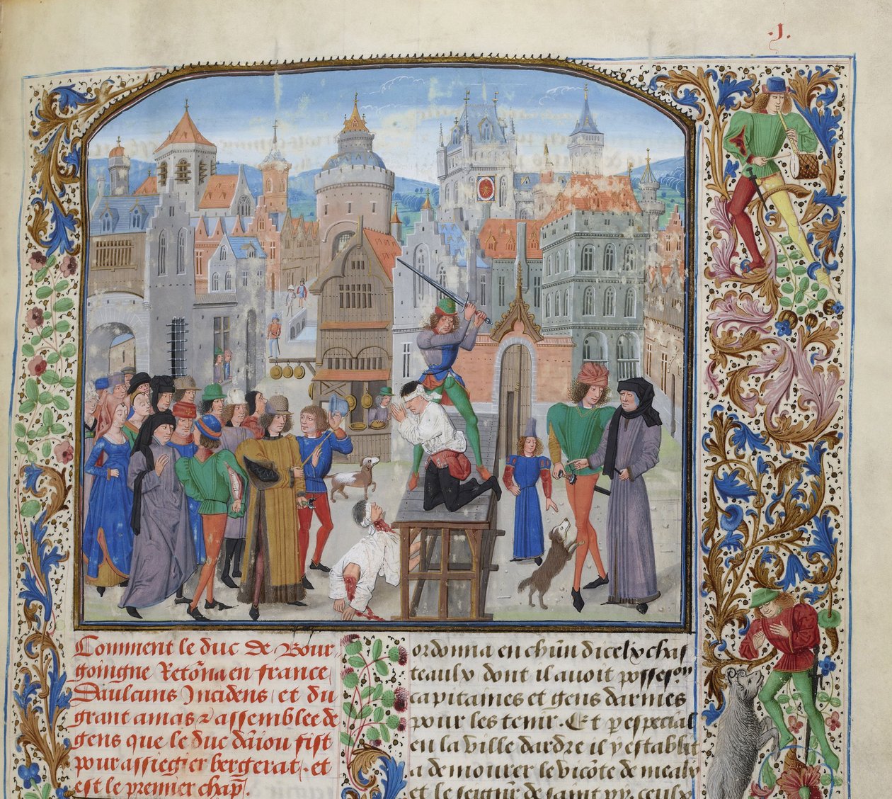 Avrättning av Guillaume Sanche IV de Pommiers, viscount av Fronsac i Bordeaux 1375, ca 1470-1475. av Loyset Liedet