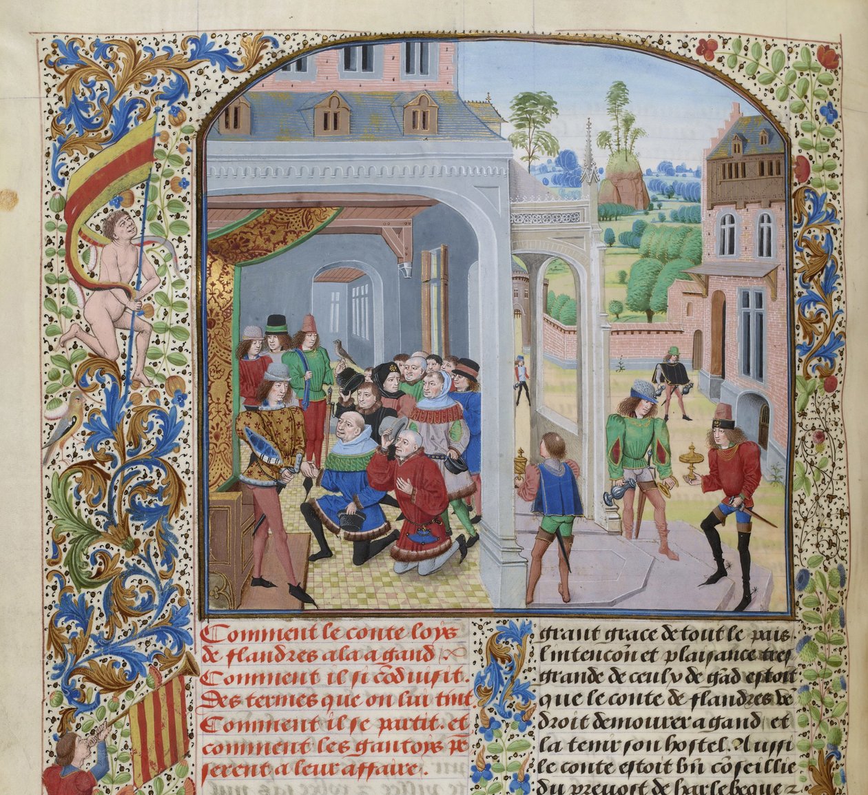 Hyllning av Ludvig II av Male av en deputation av Gent, ca 1470-1475. av Loyset Liedet