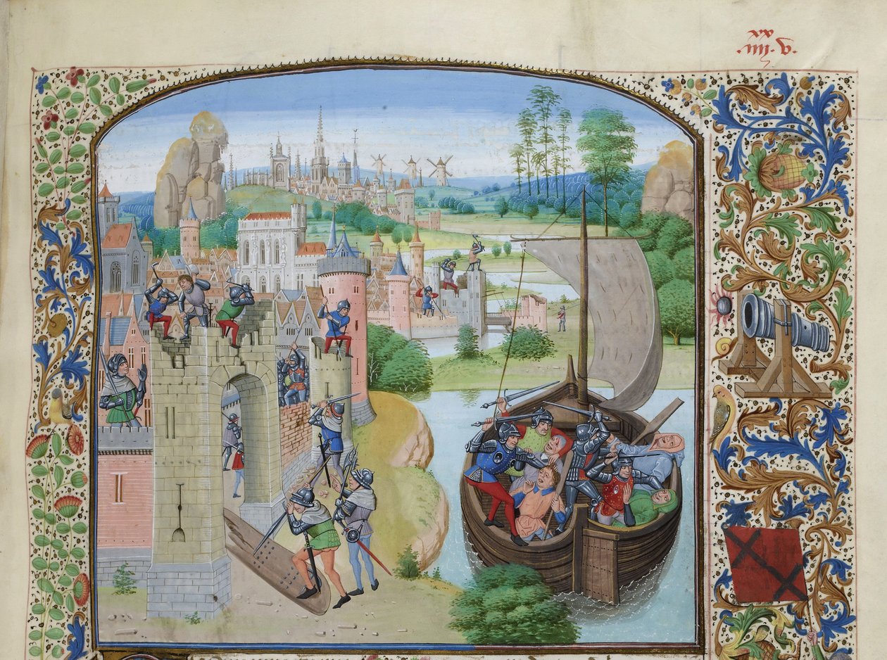 Massaker av Ghent-handlare vid Audenarde 1380, ca 1470-1475. av Loyset Liedet