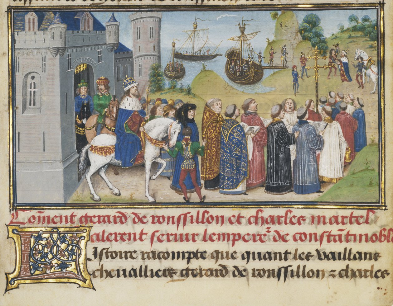 Den bysantinske kejsaren välkomnade Roussillon och Martel, 1468-1470 av Loyset Liedet
