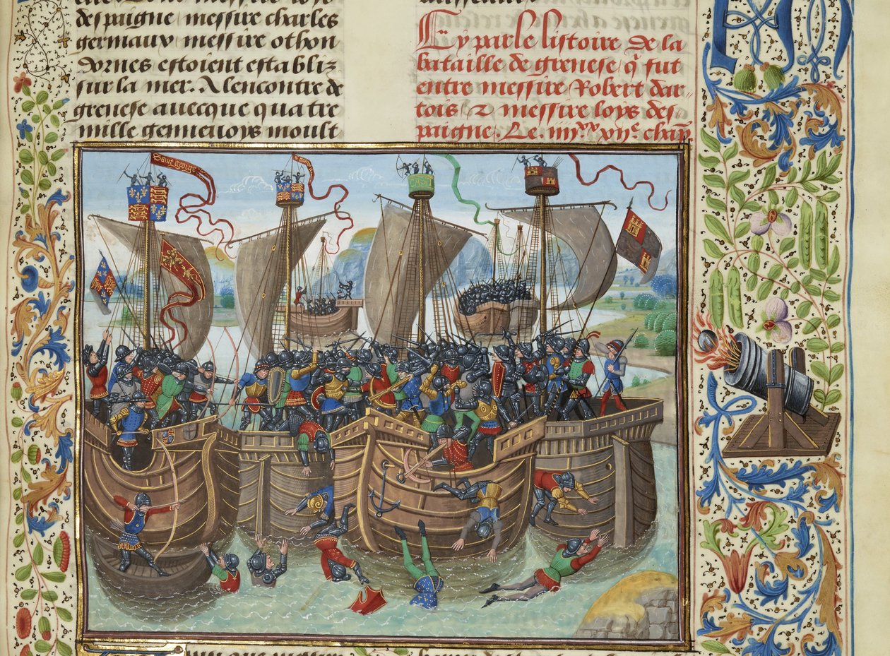 Sjöslaget vid Guernsey, 1342, ca 1470-1475. av Loyset Liedet