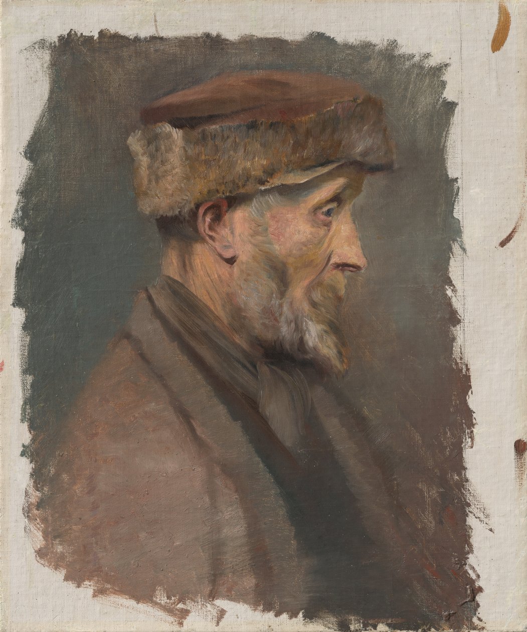 Study of a Poor Old Man in a Fur Cap av Laszlo Mednyanszky
