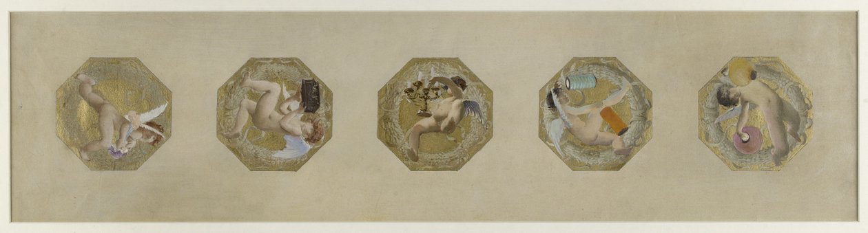 Skiss till Hôtel de Ville de Paris, Festtrappan: Génies portant des attributs de fête, debuten 1888 (olja på papper) av Luc Oliver Merson