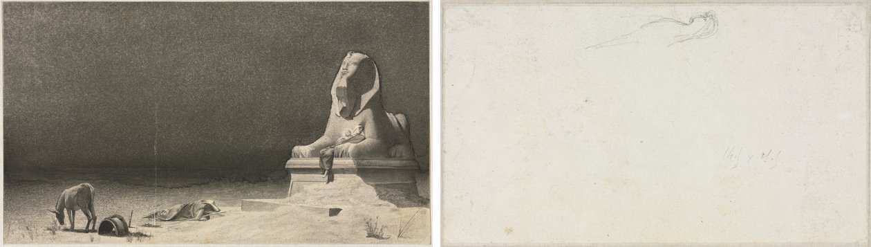 Vilan på flykten till Egypten (recto); Skiss av en sfinx [?] (verso) av Luc Olivier Merson