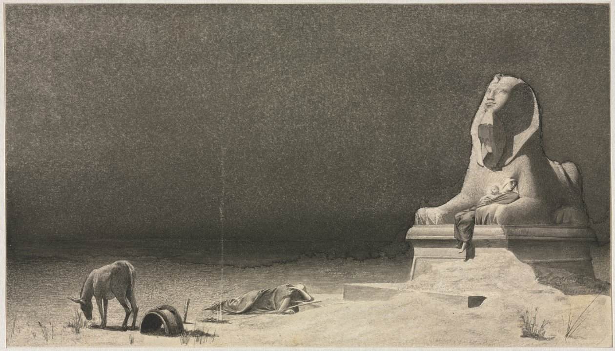 The Rest on the Flight into Egypt recto, Sketch of a Sphinx [] verso, ca. 1879-80. av Luc Olivier Merson