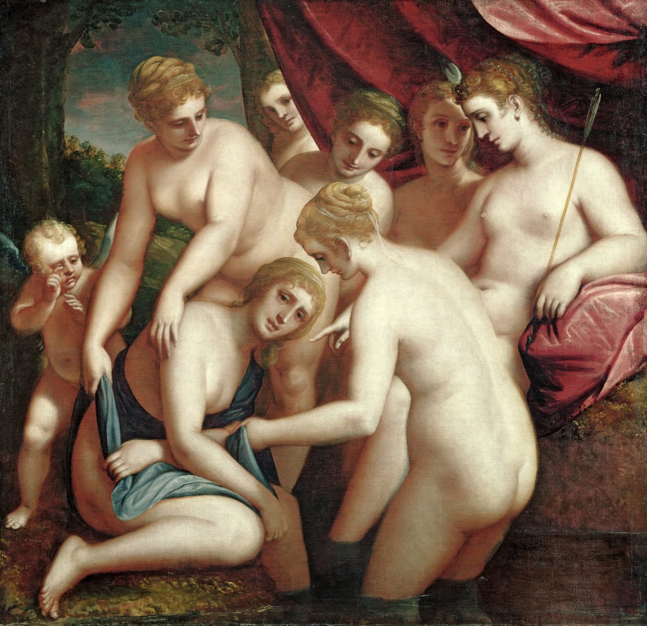Diana Discovering the Pregnancy of Callisto, 1570  av Luca Cambiaso