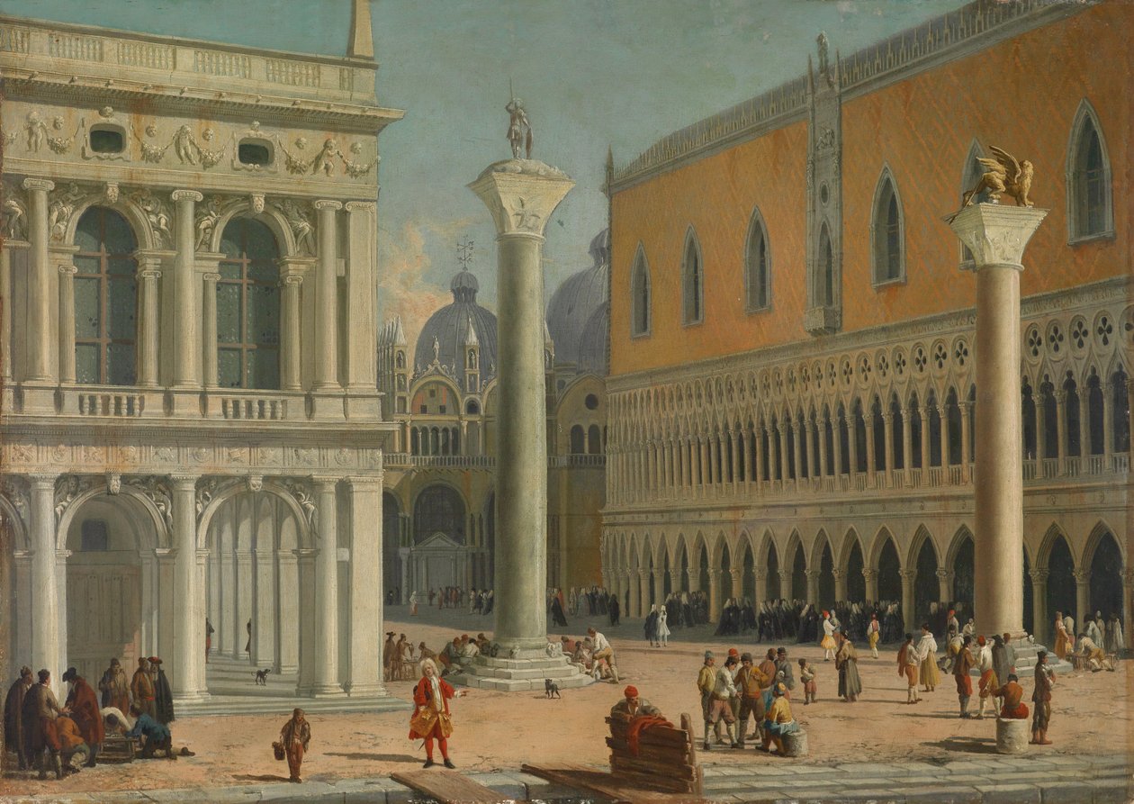 Piazzetta i Venedig med Doges palats av Luca Carlevarijs