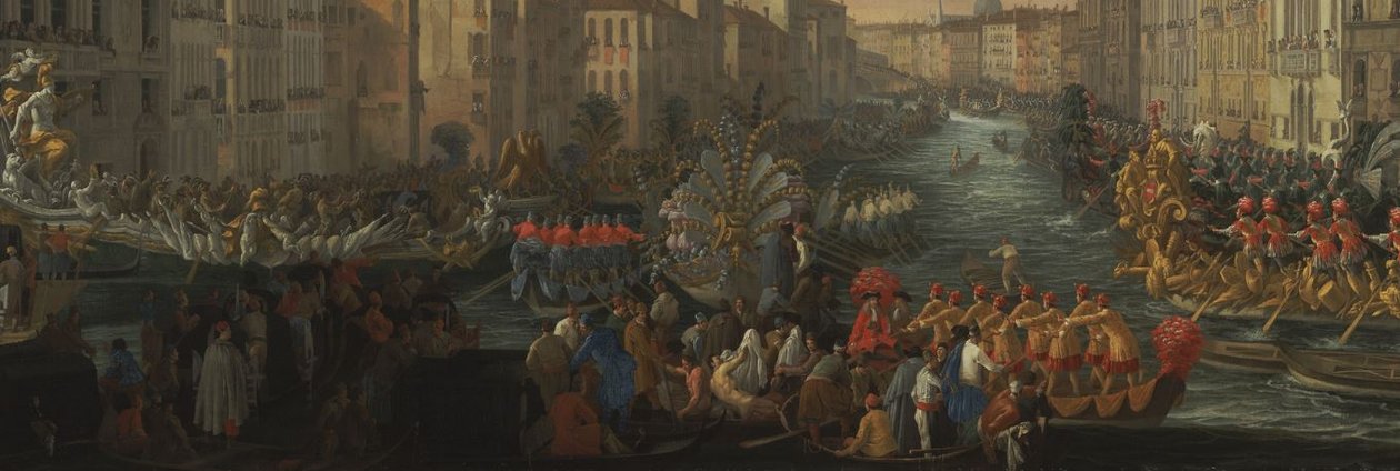 Regatta on the Grand Canal in Honor of Frederick IV, King of Denmark detail  av Luca Carlevarijs
