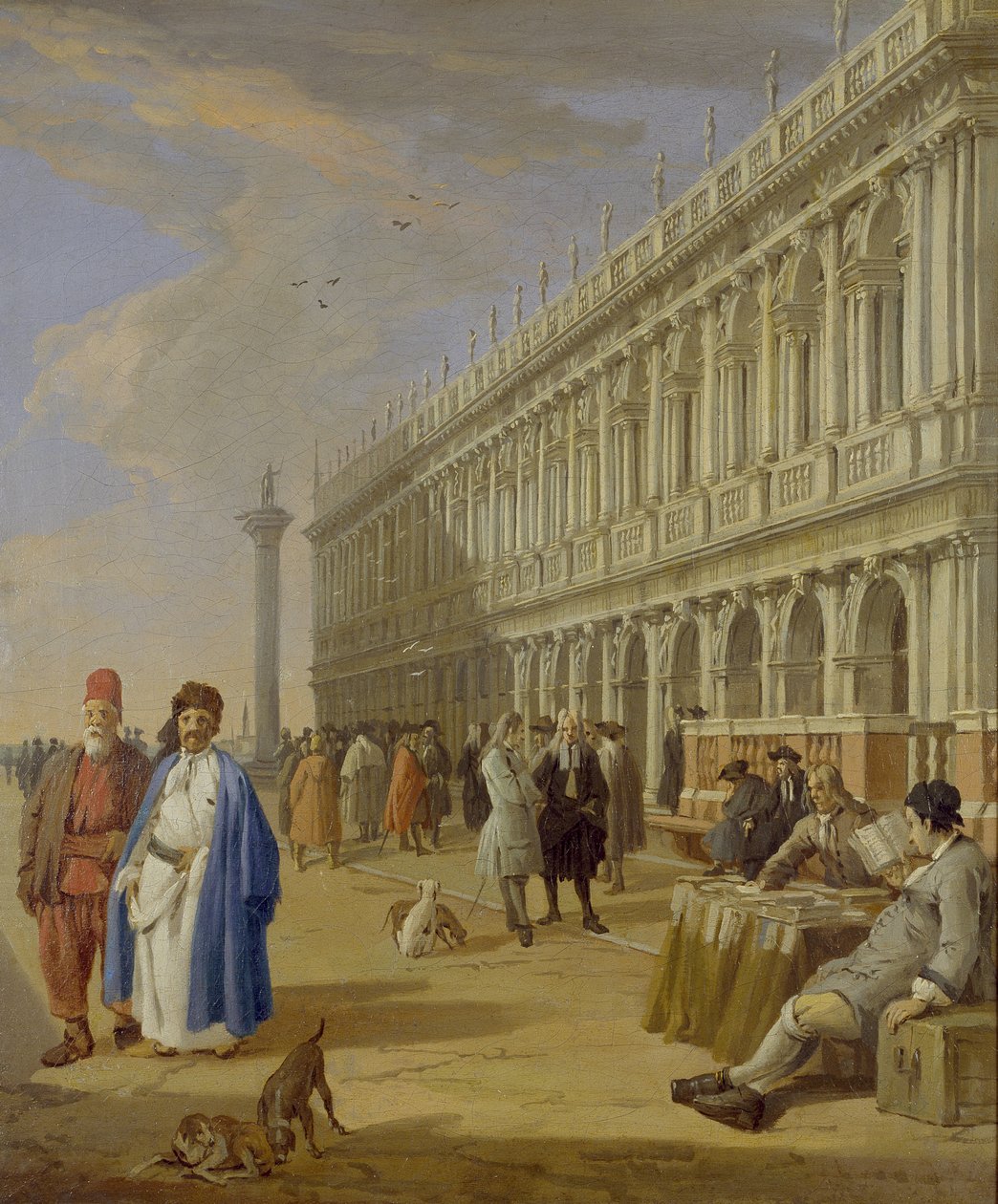 Venedig: Piazzetta med figurer, 1700-talet av Luca Carlevaris
