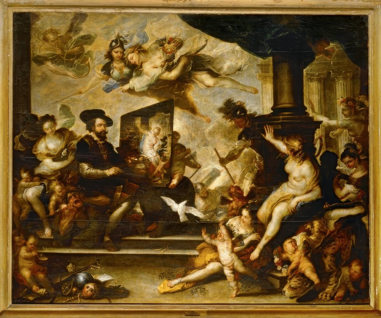 Rubens på jobbet målar: Fredsallegorin av Luca Giordano