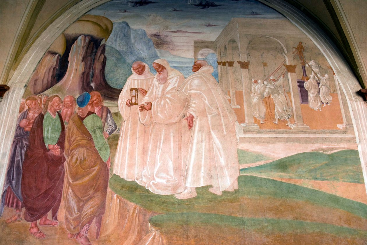 Saint Benedict evangelizing the inhabitants of Montecassino av Luca Signorelli