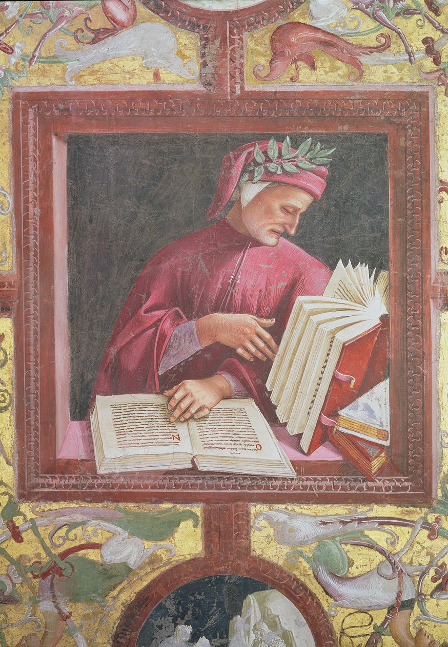Poeten Dante (1265-1321) detalj från The Last Judgment-cykeln i kapellet i San Brixio, 1499-1504 av Luca Signorelli