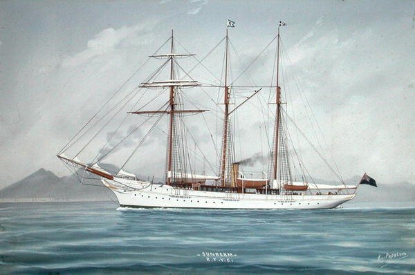 Solstrålen under kraft med rullade segel (gouache på papper) (se 197337) av Luca Papaluca