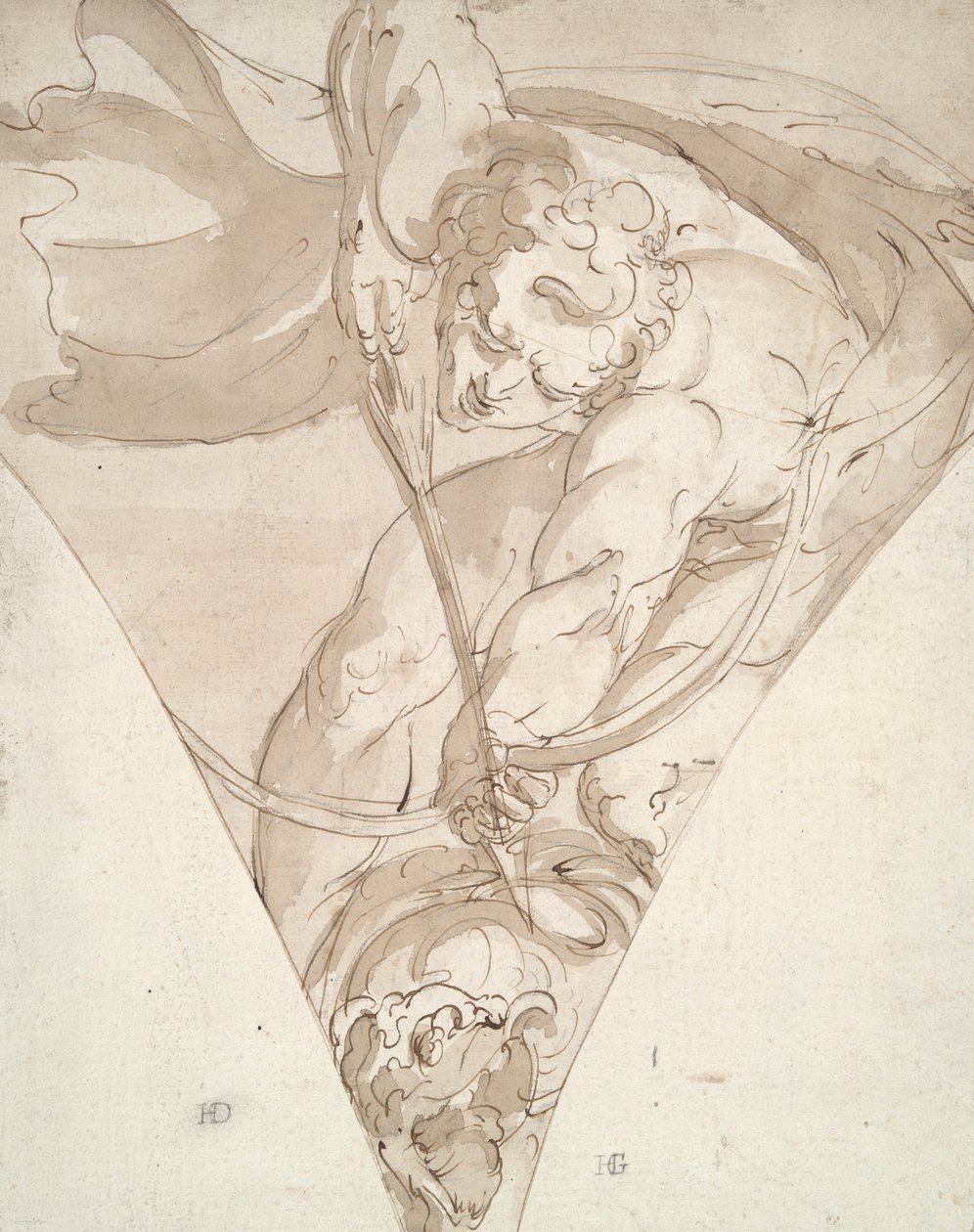 Apollo Killing the Python, studera för en spandrel i Palazzo Antonio Doria (Palazzo della Prefettura), Genua av Luca Cambiaso
