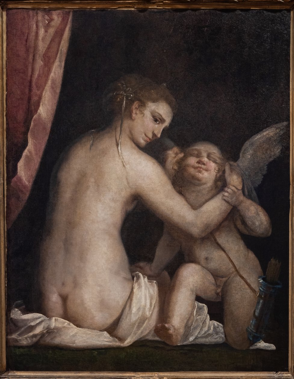 Fontanellato, Labirinto della Masone, Franco Maria Ricci konstsamling: "Venus binder för ögonen Amor" av Luca Cambiaso