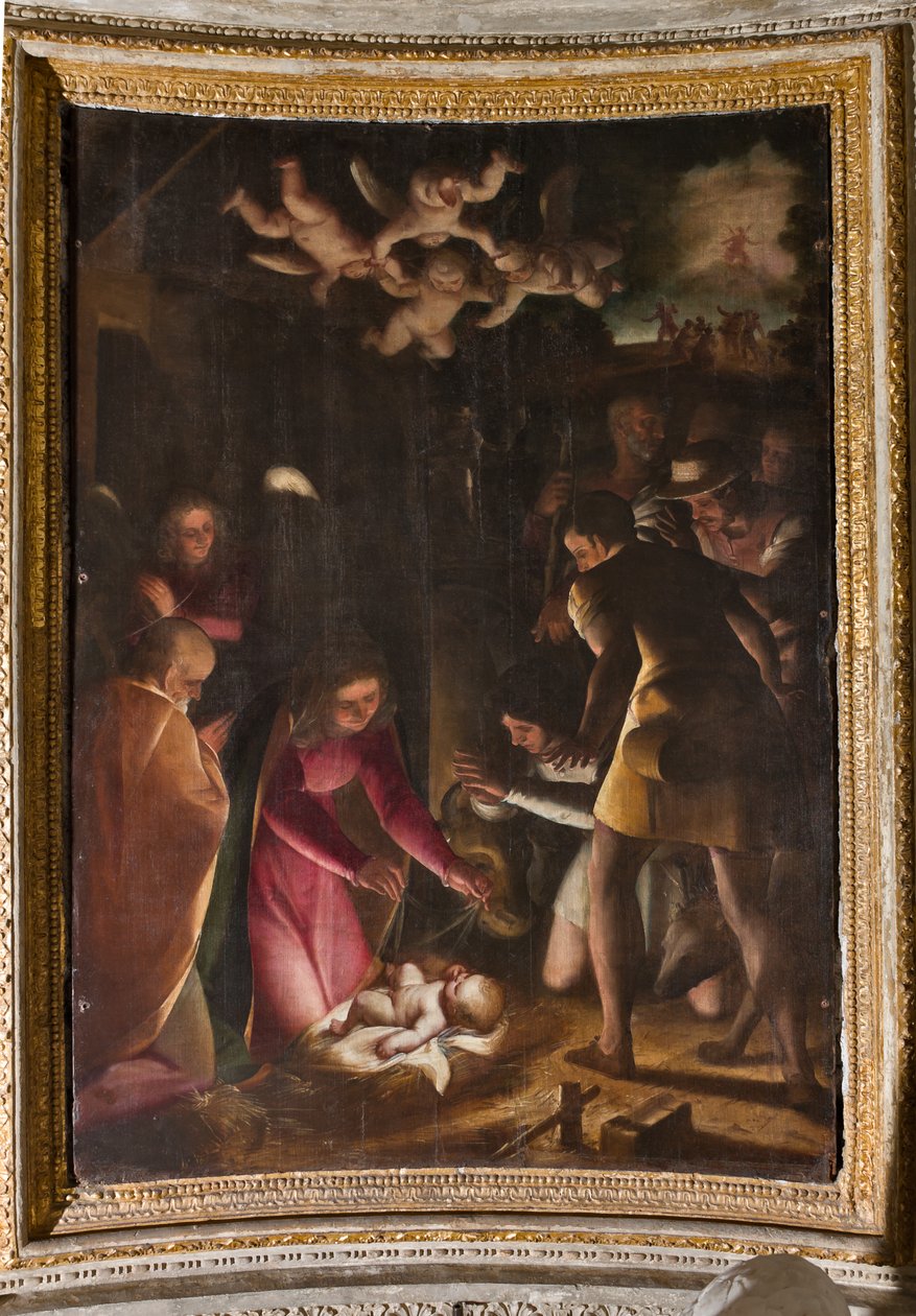 Genua, Duomo (St. Lawrence Cathedral), inuti, The Lercari Chapel eller The Chapel of the Blessed Sacrament (Norra absiden): "Addoration of the Shepherds", av Luca Cambiaso av Luca Cambiaso