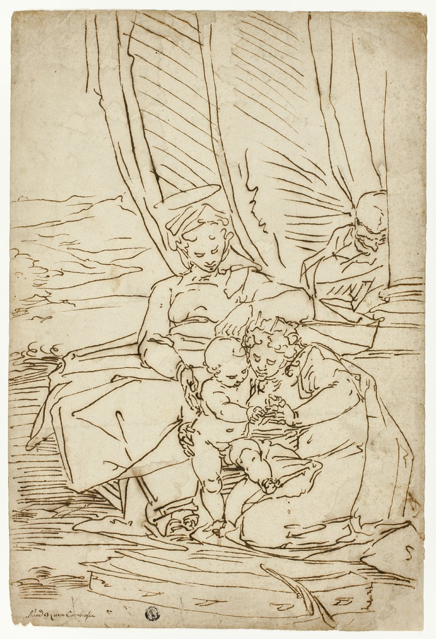 Den heliga familjen med Sankta Katarina av Luca Cambiaso