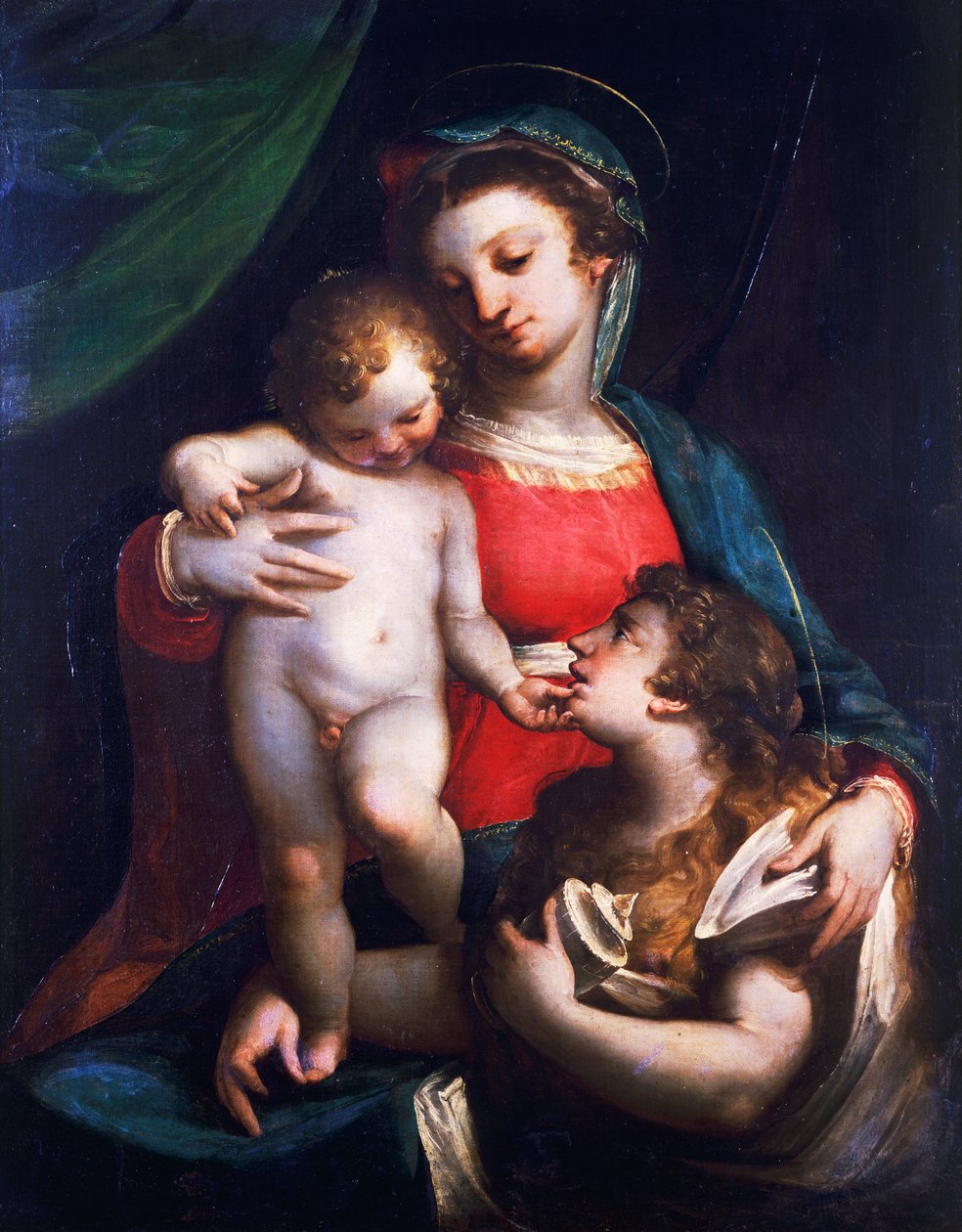 Madonna och barn med Maria Magdalena, av Luca Cambiaso (1527-1585), olja på duk av Luca Cambiaso