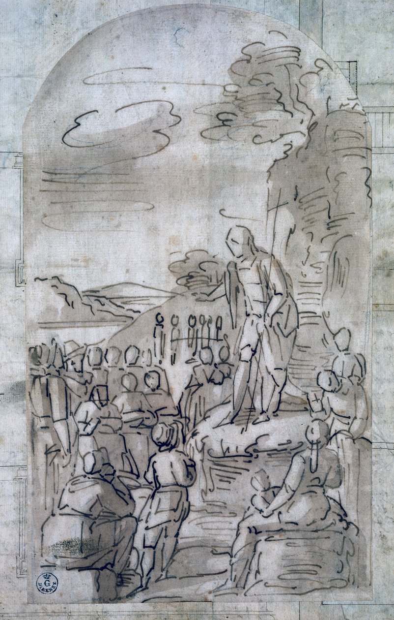 Saint John Baptist preaching, av Luca Cambiaso (1527-1585), teckning i penna och gouache, Italien av Luca Cambiaso