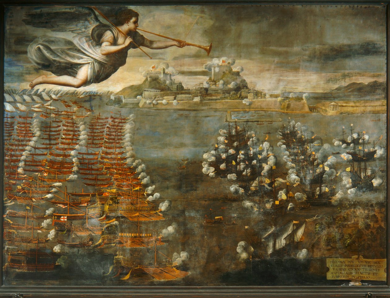 Scenen för slaget vid Lepanto ... av Luca Cambiaso