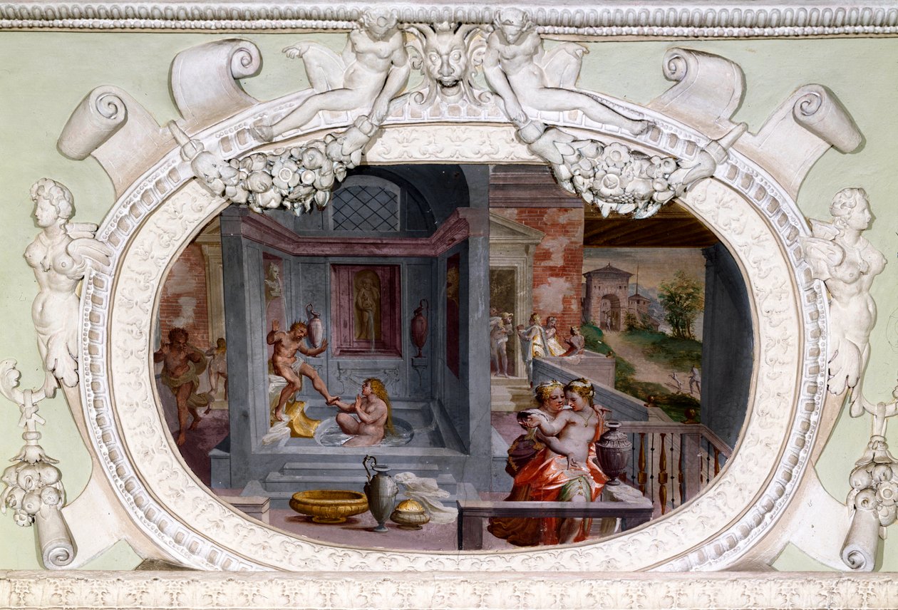 Scener av bad, förförelse. Fresk av Luca Cambiaso (1527-1585) av Luca Cambiaso