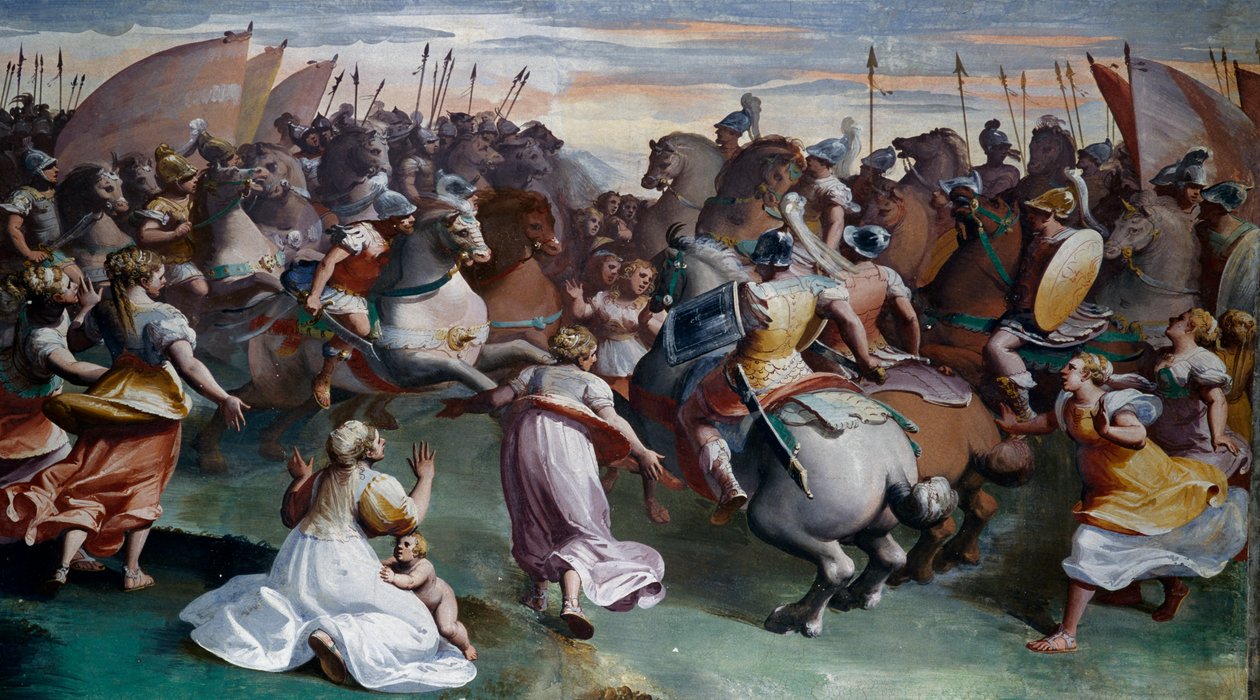 The Rape of Sabine (1500-talet), av Luca Cambiaso (1527-1585), fresk, Villa Imperiale, Genua, Ligurien, Italien av Luca Cambiaso