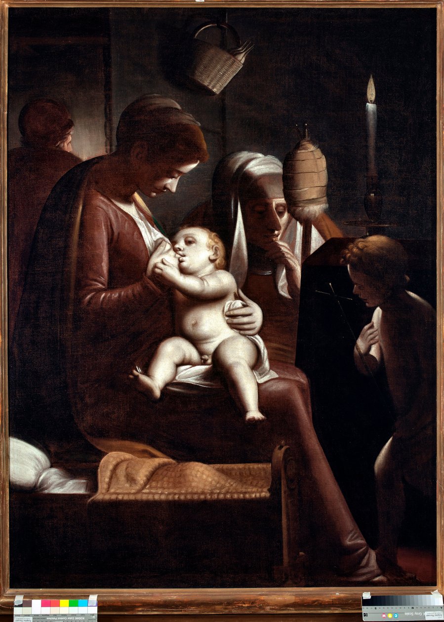 Jungfru och barn med Sankt Johannes Döparen eller "" Jungfru ett ljus" eller "" Helig familj med Sankta Anna och Sankt Johannes Döparen"" (Jungfru med ett ljus) Målning av Luca Cambiaso (1527-1585) av Luca Cambiaso