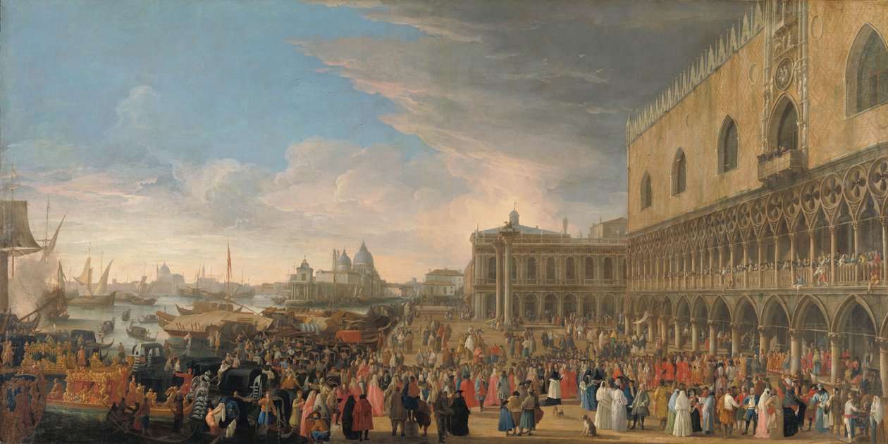 Den franske ambassadörens intåg i Venedig 1706 Henri-Charles Arnauld de Pomponnes ceremoniella inresa, känd som Abbé de Pomponne, i Venedig som fransk ambassadör den 10 maj 1706 av Luca Carlevarijs