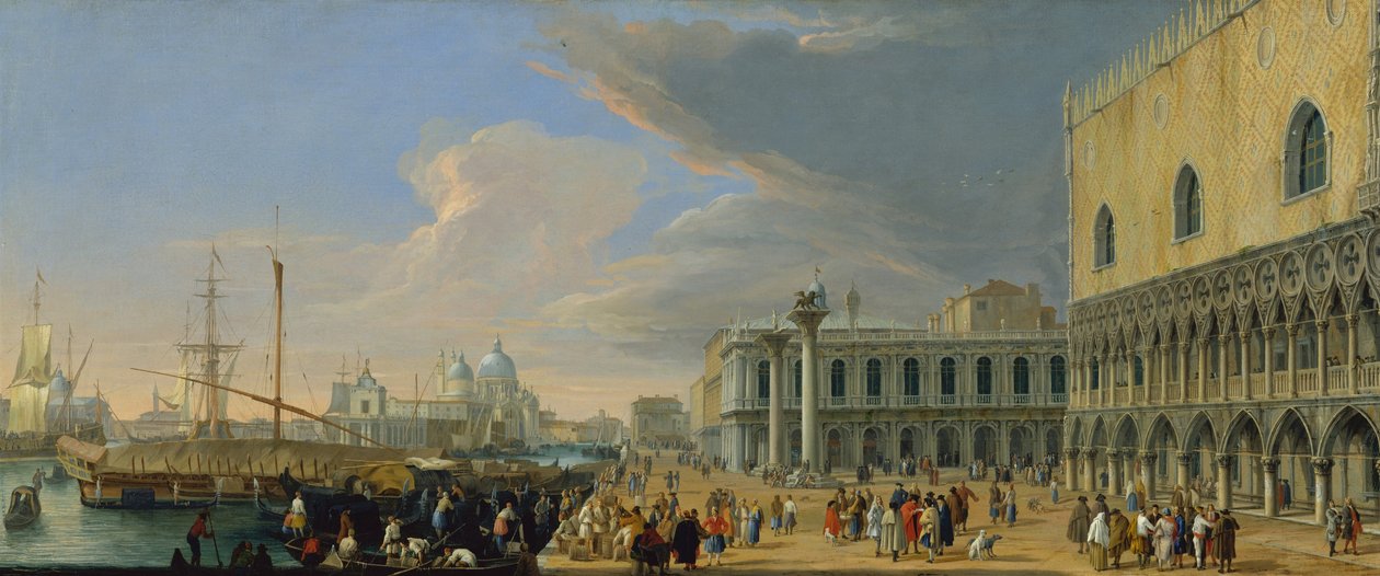Molo, Venedig, ser västerut, c.1709 av Luca Carlevaris
