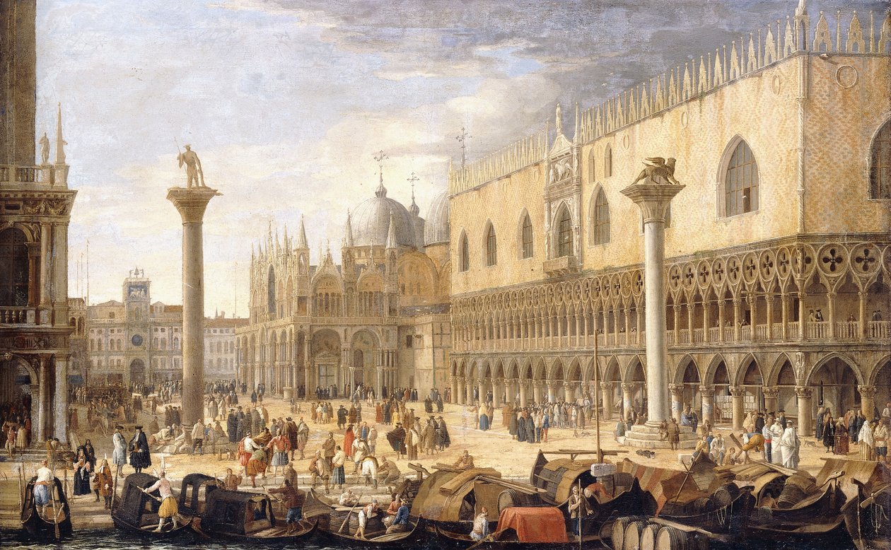 Piazzetta, Venedig, från Bacino, av Luca Carlevaris