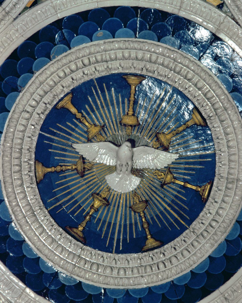 Den heliga anden, rundal från kardinalen av Portugals grav, 1460-talet (glaserad terrakotta) av Luca Della Robbia