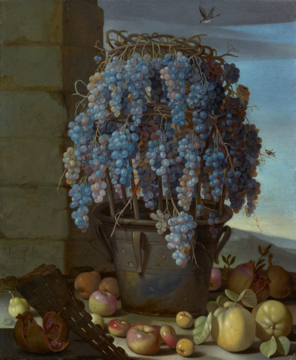 Stilleben med vindruvor och annan frukt av Luca Forte