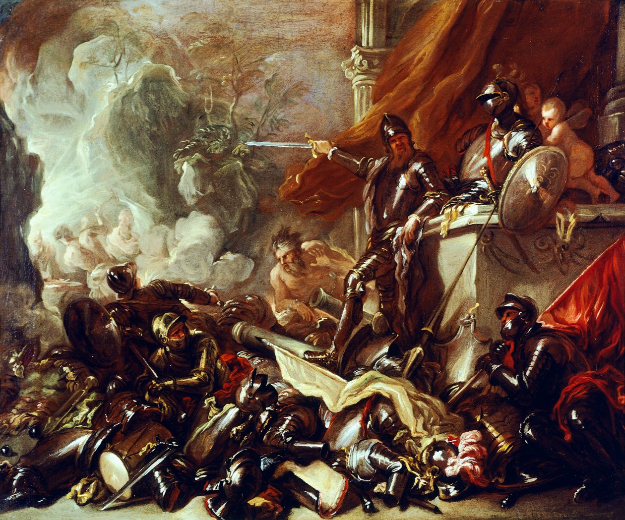 Allegory of War, av Luca Giordano (1634-1705), olja på duk, 61x50 cm av Luca Giordano