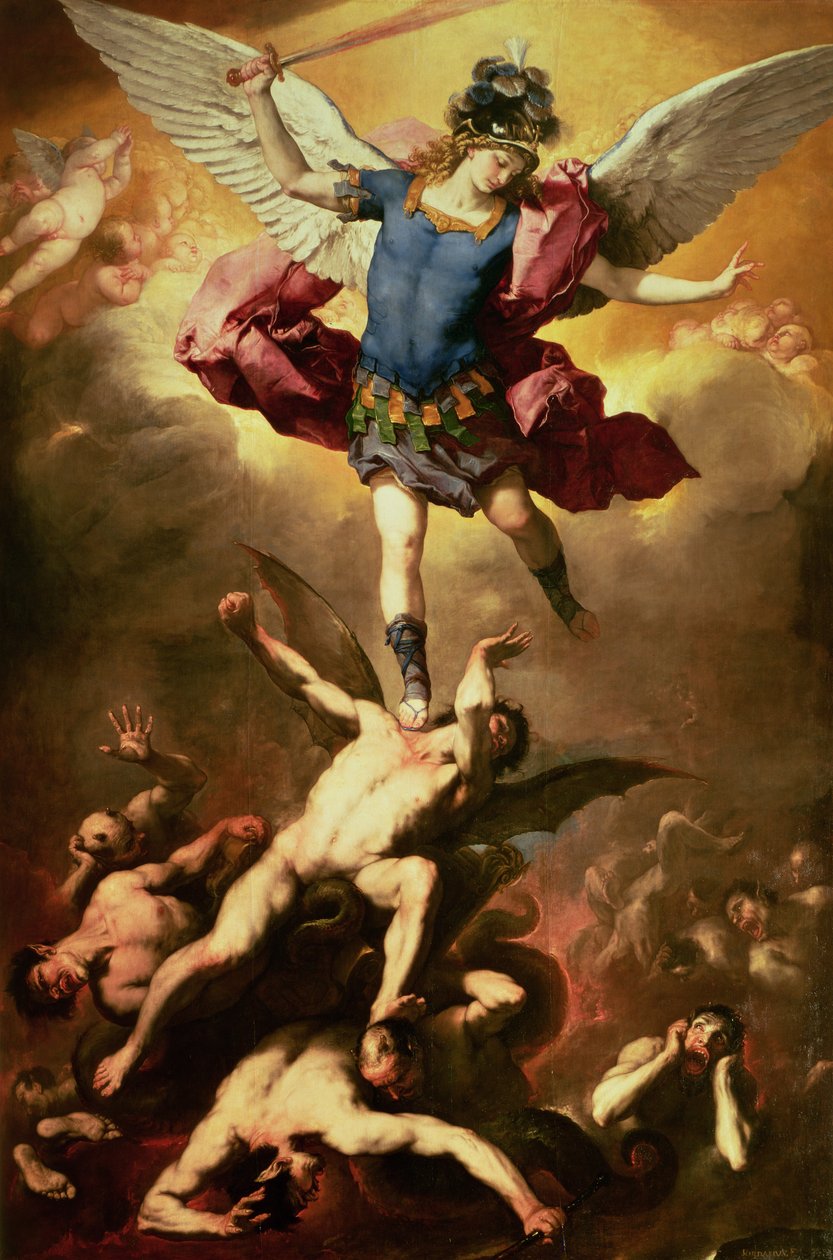Ärkeängeln Mikael störtar den rebelliska ängeln, ca 1660-65 av Luca Giordano