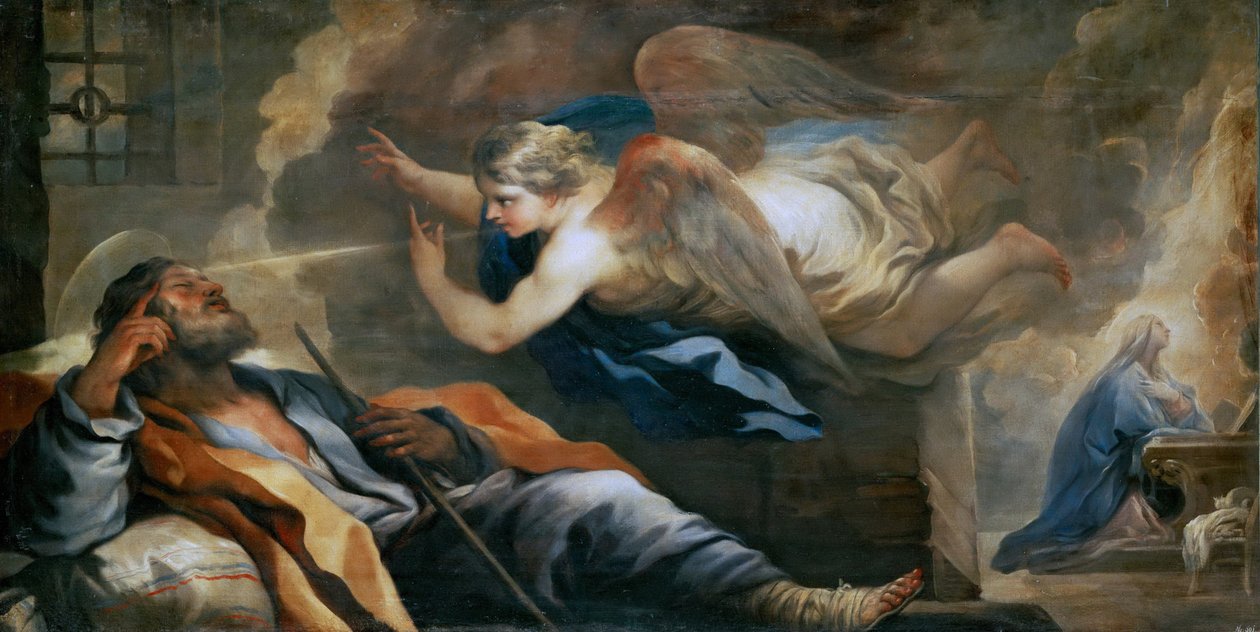 Barock : The Dream of St. Joseph par Giordano, Luca (1632-1705), ca 1696. Olja på duk, 97x187. Konsthistoriska museet, Vienne av Luca Giordano