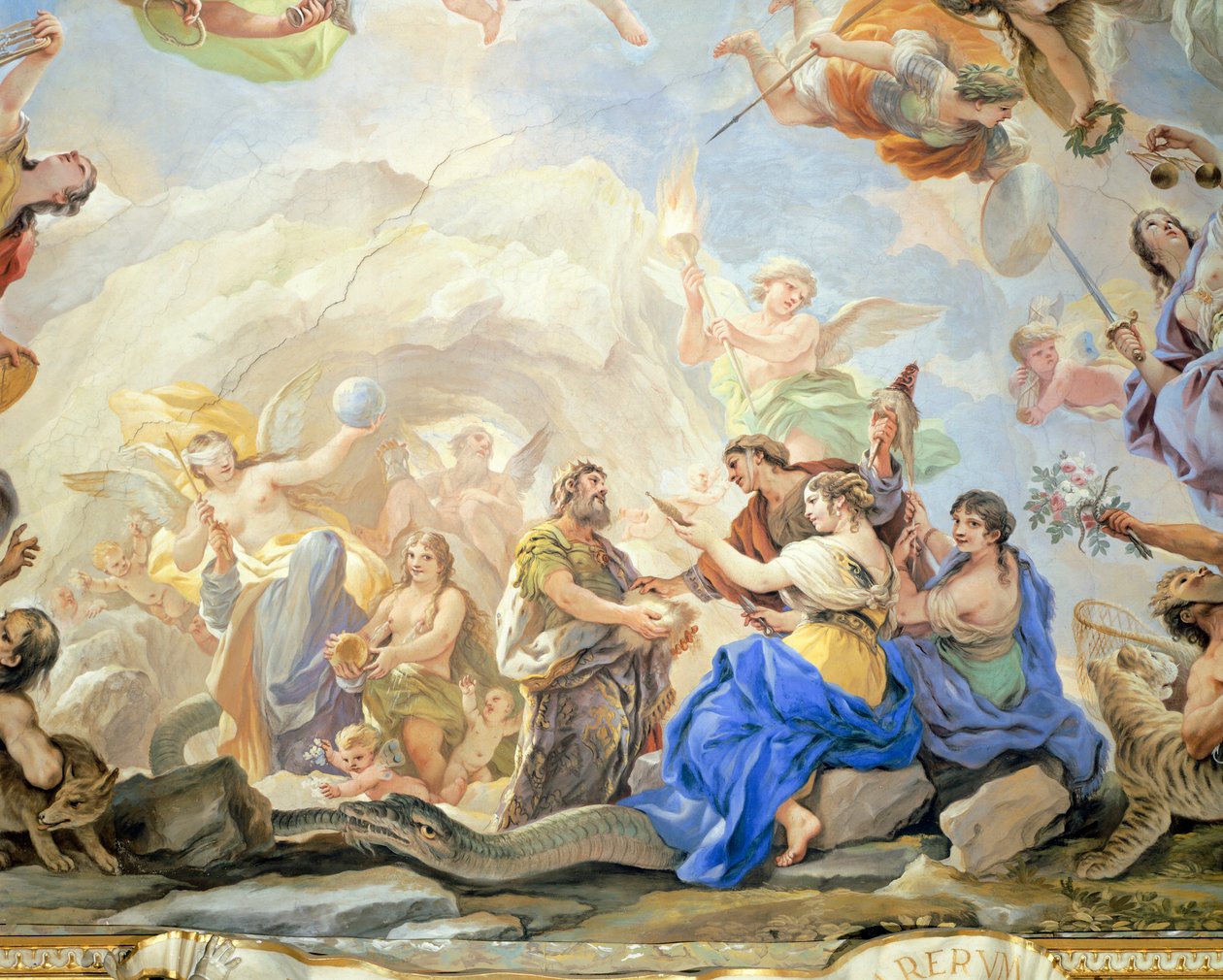 Mans födelse, detalj av cykeln av fresker i Spegelsalen av Luca Giordano (1634-1705), fresk, Palazzo Medici Riccardi, Florens av Luca Giordano