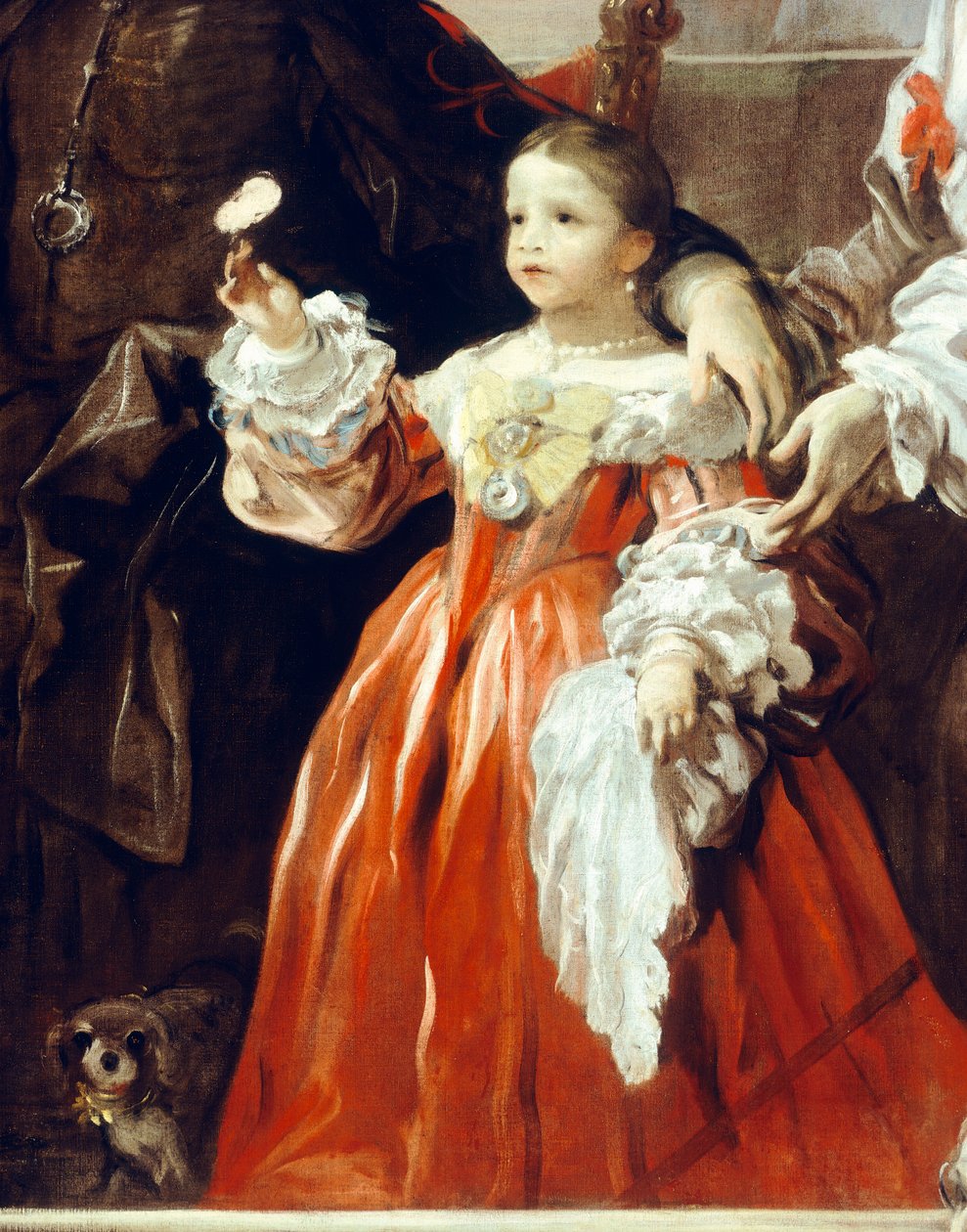 Barndomsfigur, detalj från Homage till Velazquez för greven av Santiesteban av Luca Giordano