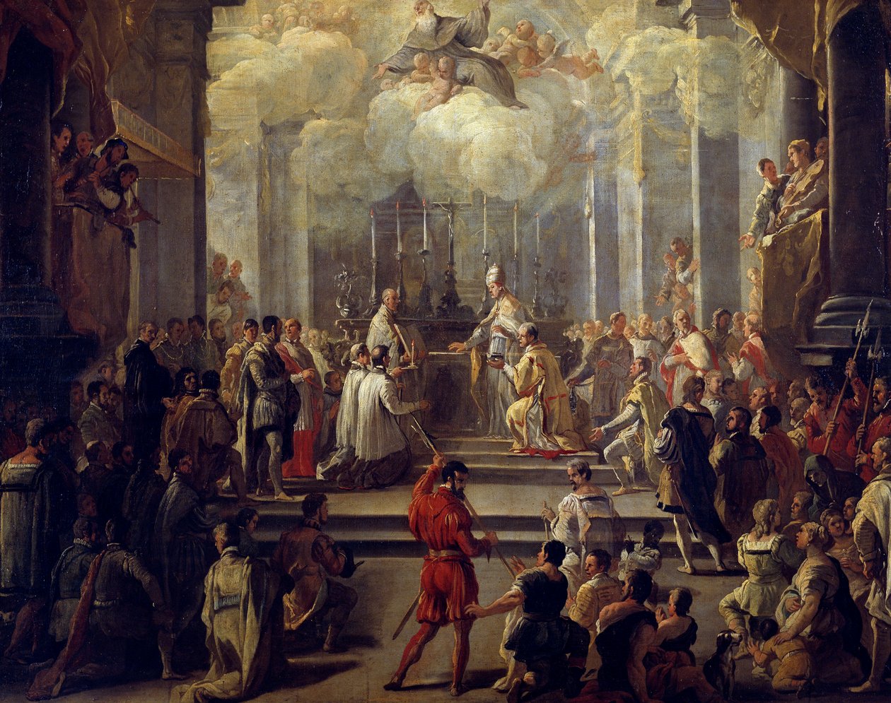 Dedikation av präst, av Luca Giordano (1634-1705), olja på duk av Luca Giordano