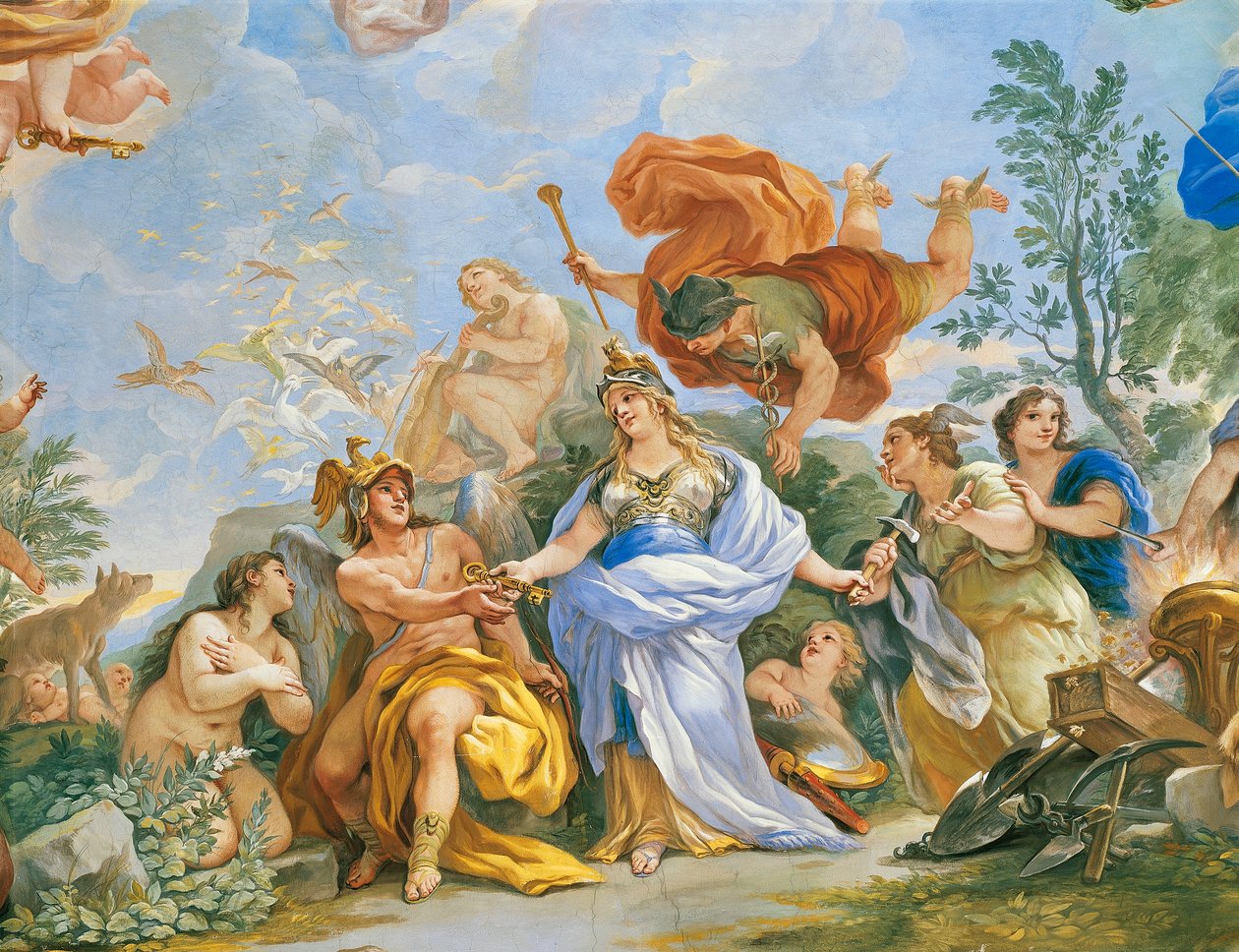 Fresk med apoteos av Medici-familjen av Luca Giordano (1634-1705), Detalj av Luca Giordano