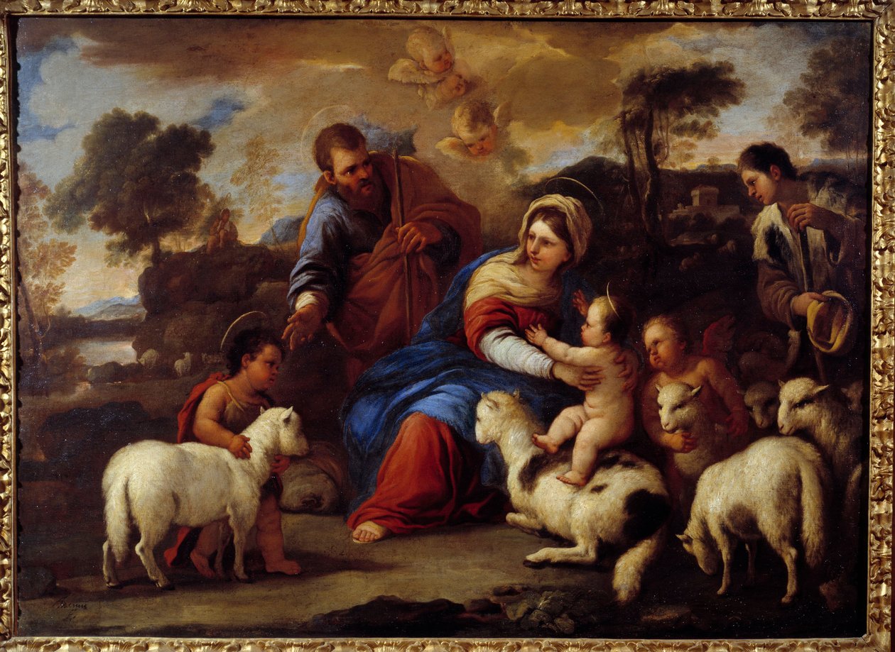 Helig familj. Målning av Luca Giordano Dit Fa Presto (1632-1705) av Luca Giordano