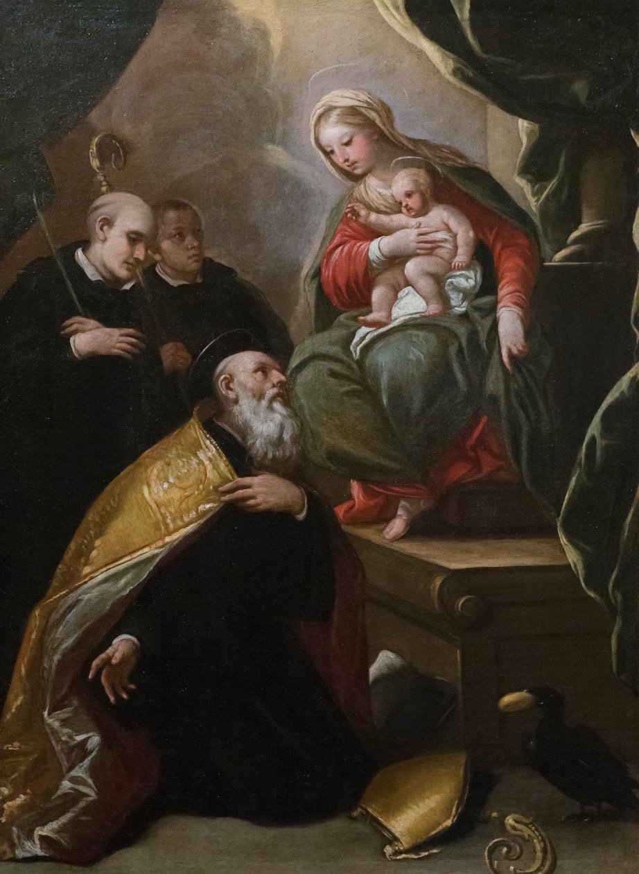 Madonna och barn med helgon av Luca Giordano