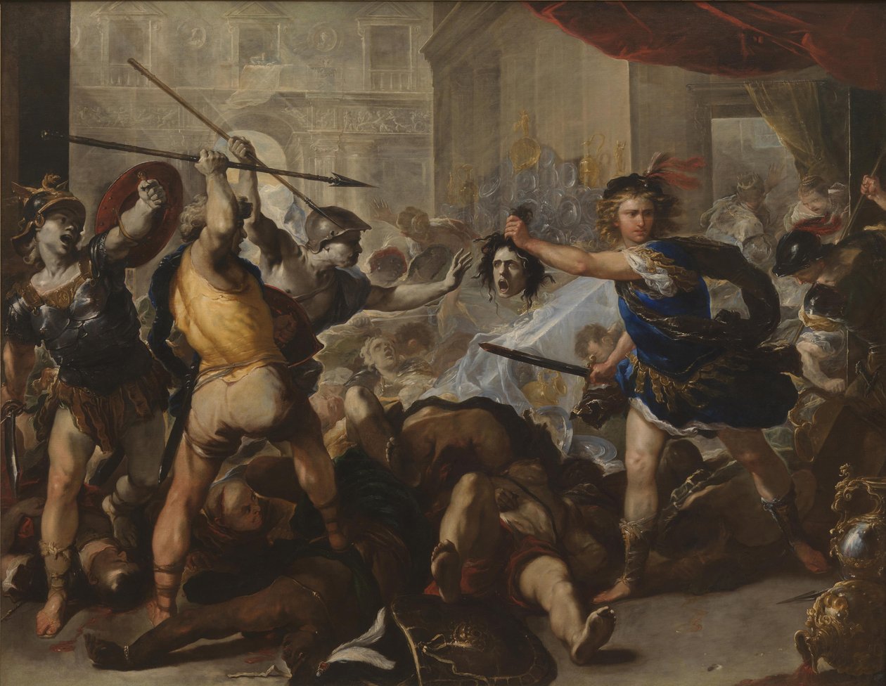 Perseus förvandlar Phineas och hans anhängare till sten, tidigt 1680-tal av Luca Giordano