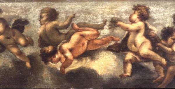 Putti disporting (papper på duk) (central detalj) (se även 67091-94) av Luca Giordano