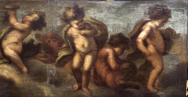 Putti disporting (papper på duk) (detalj till höger) (se även 67087-90) av Luca Giordano