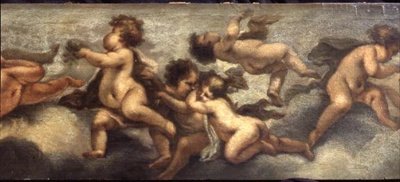 Putti disporting (papper på duk) (detalj till höger) (se även 67091-93) av Luca Giordano