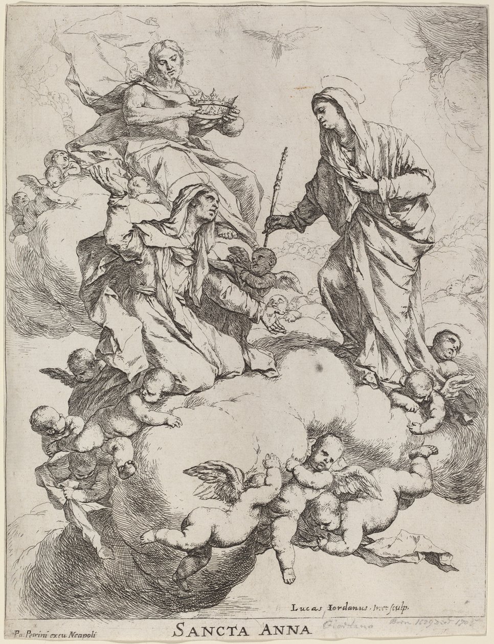 Saint Anne Mottagen av Jungfrun och Kristus av Luca Giordano